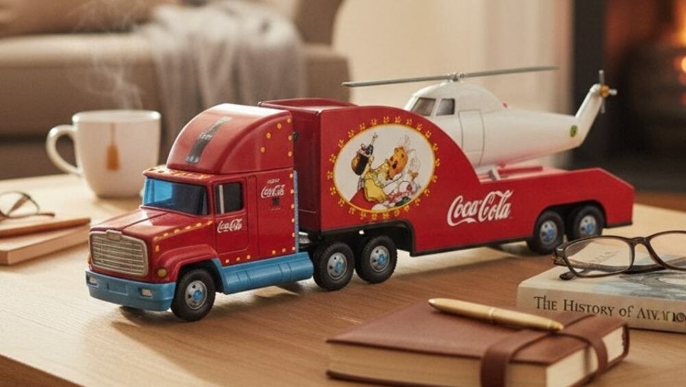 Coca-Cola 2000 Holiday Helicopter Carrier With 62" Replica Helicopter New in Box